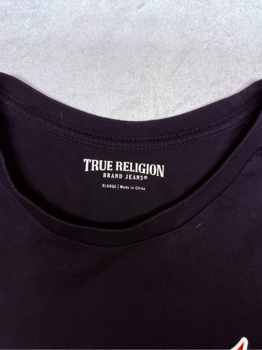 True Religion Buddha Black Short-Sleeve Tee with Red Logo